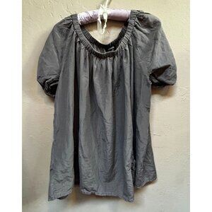 Animale Womens Off Shoulder Short Sleeve Peasant Top Blouse PocketsGray